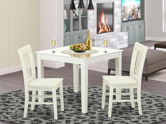 East West Furniture OXNO3-LWH-W 3 Piece Room Furniture Set Contains a Square Kitchen Table and 2 Dining Chairs, 36x36 Inch - LeafyLoom