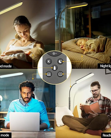 LED Floor Lamp, 18W Super Bright Floor Lamp for Living Room, Adjustable Stepless Colors & Brightness Gooseneck Standing Lamp, Eye Caring Reading Light with Remote& Touch Control for Bedroom Office - LeafyLoom