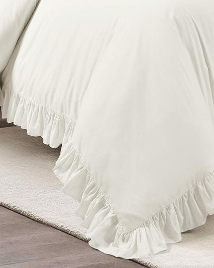 Lush Decor Reyna Ruffle 100% Cotton Duvet Cover Set - 3 Piece Cozy Ruffled Bedding Set - Timeless Elegance and Comfort - California King, White - LeafyLoom