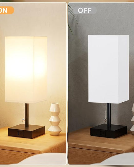 Nightstand Lamps Set of 2 - White, USB A and USB C Charging, Pull Chain Control, Bulb NOT Included, Small - LeafyLoom