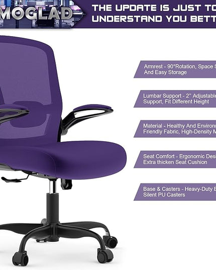 Office Chair, Ergonomic Desk Chair with Adjustable Lumbar Support, High Back Mesh Computer Chair with Flip-up Armrests-BIFMA Passed Task Chairs, Executive Chair for Home Office - LeafyLoom