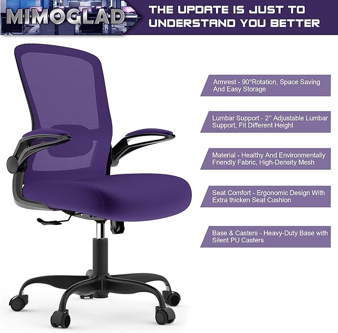 Office Chair, Ergonomic Desk Chair with Adjustable Lumbar Support, High Back Mesh Computer Chair with Flip-up Armrests-BIFMA Passed Task Chairs, Executive Chair for Home Office - LeafyLoom