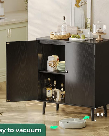 Buffet Cabinet with Storage, Storage Cabinet with 2 Doors, Black Cabinet with Solid Wood Feet, Sideboard Cabinet Accent Cabinet, for Kitchen, Entryway, Living Room - LeafyLoom