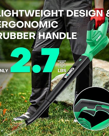 K I M O. Leaf Blower Cordless with Battery and Charger, 2X2.0 Batteries, Extension Tube, 200 CFM 170 MPH Lightweight Cordless Leaf Blower, Battery Operated Leaf Blowers for Lawn Care, Yard|Patio|House - LeafyLoom