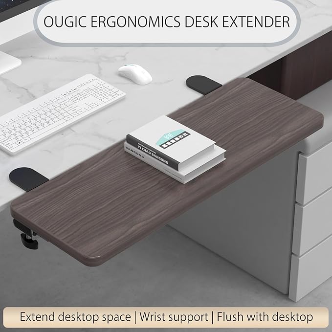 Ergonomics Desk Extender Tray, 25.2"x9.5" Punch-Free Clamp on, Foldable Keyboard Drawer Tray, Table Mount Arm Wrist Rest Shelf, Computer Elbow Arm Support - LeafyLoom