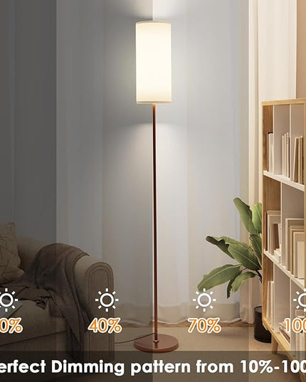 Floor Lamp for Living Room, Modern Standing lamp with Remote Control, Stepless Dimmable 12W Bulb & Beige Lampshade Included, Brown Pole Tall Floor Lamp for Bedroom Office - LeafyLoom