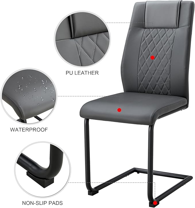 NicBex Dining Chairs Set of 6 Modern Faux Leather High Back Dining Room Kitchen Chairs with Black Metal Legs,Side Chairs for Dining Room, Kitchen,Living Room, and Restaurants,Gray - LeafyLoom