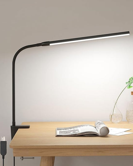 Lepro Clip on Desk Lamp LED Reading light Dimmable USB Small Clamp Lamp with 3 Color Modes 10 Brightness, Adjustable Flexible Gooseneck Table Light for Bed Headboard, Nail, Home Office,Computer(Black) - LeafyLoom