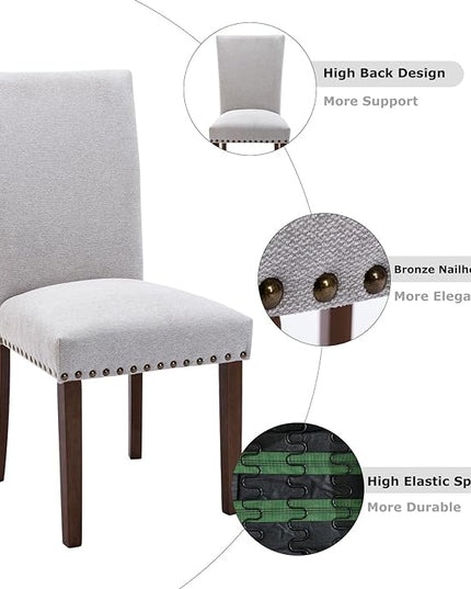 COLAMY Upholstered Parsons Dining Chairs Set of 2, Fabric Dining Room Kitchen Side Chair with Nailhead Trim and Wood Legs - Light Grey - LeafyLoom