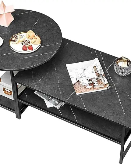 WOHOMO Coffee Table, Black Modern Coffee Tables for Living Room 2 in 1Detachable Small Center Table Set with Storage, Black Marble - LeafyLoom