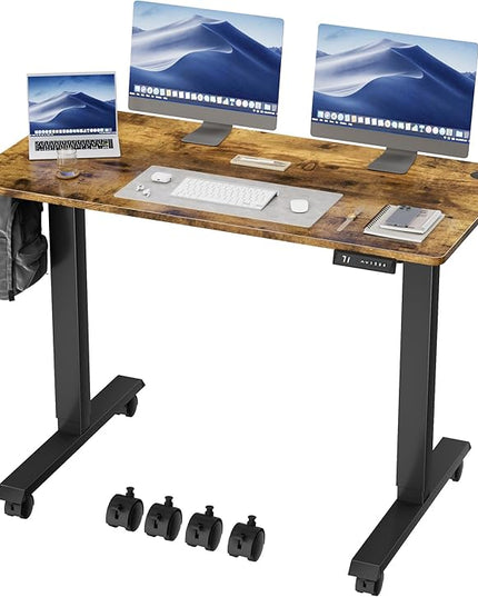 Electric Standing Desk 48 Inch, Ergonomic Height Adjustable Table with T-Shaped Metal Bracket Modern Computer Workstations for Home Office, Rustic Brown, 48 x 24 Inch - LeafyLoom