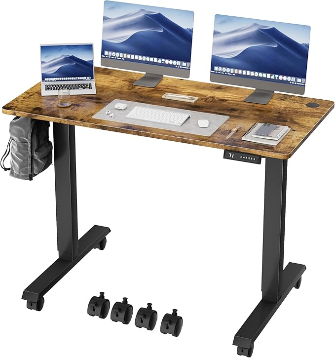 Electric Standing Desk 48 Inch, Ergonomic Height Adjustable Table with T-Shaped Metal Bracket Modern Computer Workstations for Home Office, Rustic Brown, 48 x 24 Inch - LeafyLoom