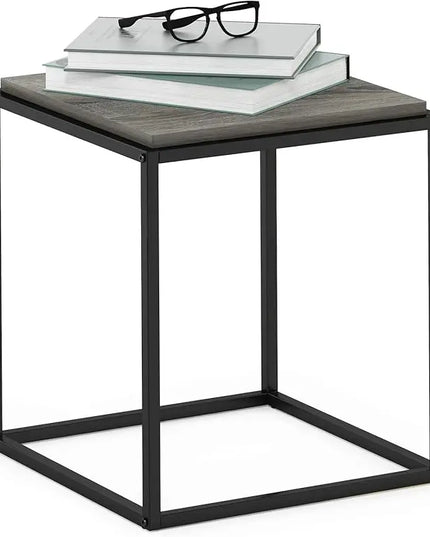 Furinno Moretti Cube Modern Stackable End Table Shelf, French Oak Grey - LeafyLoom