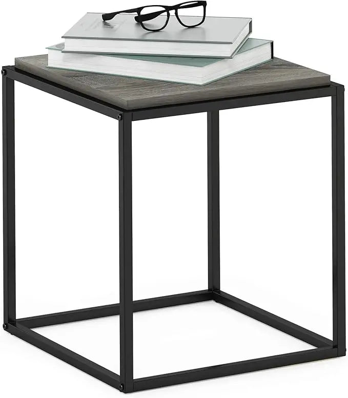 Furinno Moretti Cube Modern Stackable End Table Shelf, French Oak Grey - LeafyLoom