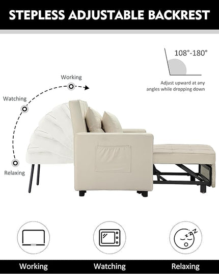 XSPRACER [UPDATED] Convertible Sleeper Chair Bed 3 in 1, Stepless Adjustable Backrest,Armchair, Sofa, Bed, Linen, Warm White, Single One - LeafyLoom