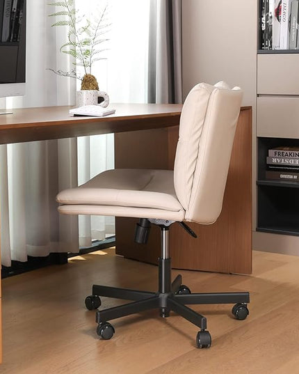 EMIAH Armless Office Desks Chair with Wheels PU-Padded Vanity Chair Mid-Back Ergonomic Home Office Computer Chair Comfortable Adjustable Swivel Task Chair with Thickened Cushion… - LeafyLoom