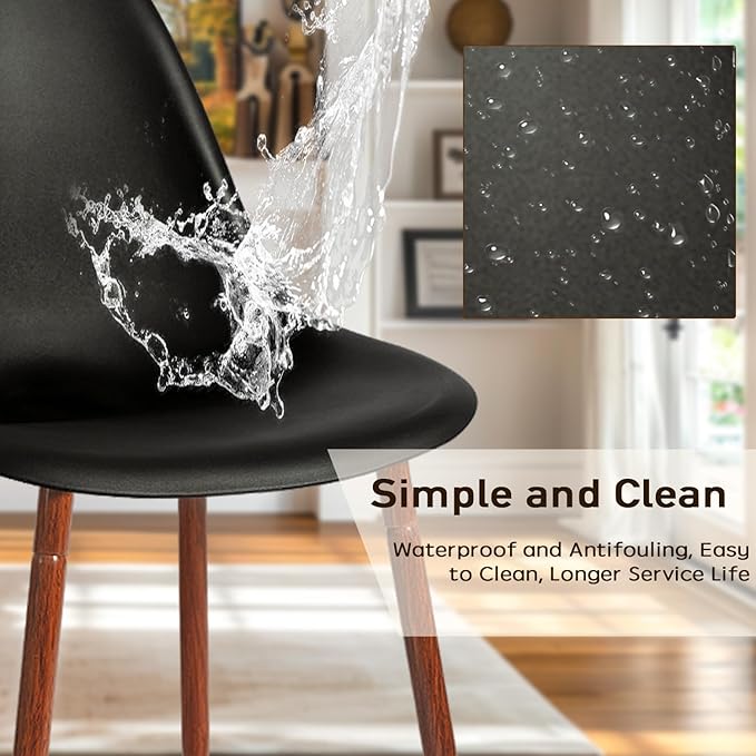 CangLong Modern Dining Chairs Set of 4 with Plastic Cushion Metal Legs Side Chairs for Kitchen,Living Room,Black - LeafyLoom