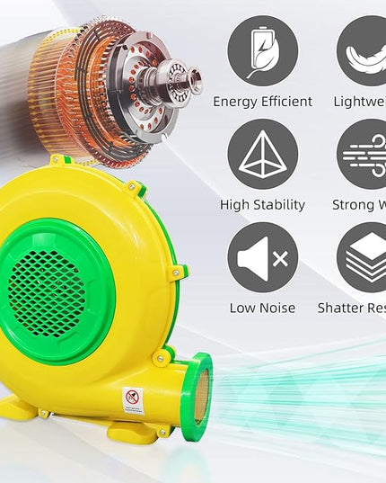 480W 0.64HP Air Blower, QILEBA Powerful Inflatable Bounce House Blower, Portable Electric Blower Fan Pump Perfect for Inflatable Bounce House, Bouncy Castle, Jumper, Water Slid, Blower Corded (480W) - LeafyLoom