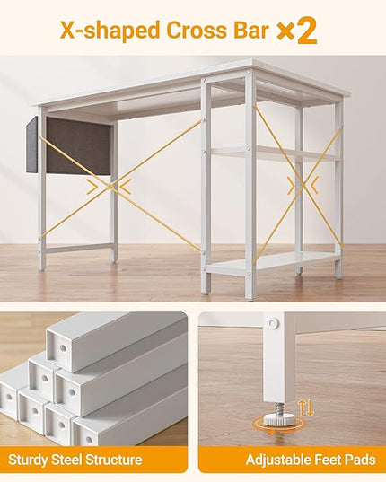BANTI L Shaped Small Computer Desk with Storage Shelves, 40" Home Office Small Corner Desk Study Writing Table, White - LeafyLoom