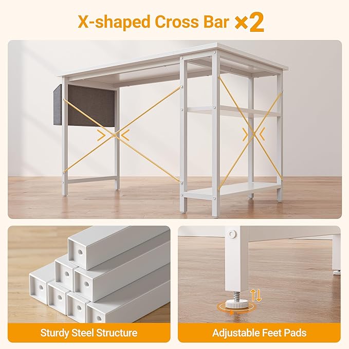 BANTI L Shaped Small Computer Desk with Storage Shelves, 40" Home Office Small Corner Desk Study Writing Table, White - LeafyLoom