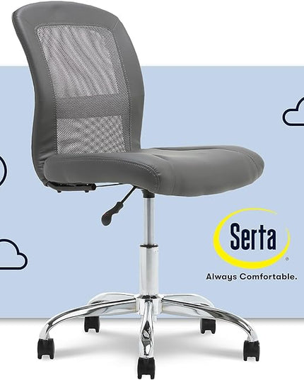 Serta Essential Armless Desk Chair Small TaskChair with Wheels, Breathable Mesh Back, SertaQuality Foam Cushion Seat for Comfort, Functional, Lightweight and Versatile, Task, Gray - LeafyLoom