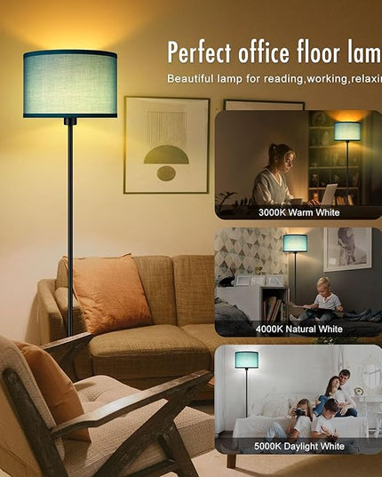 BoostArea Floor Lamp Standing Lamp, LED Floor Lamp with 3 Dimmable Levels, Simple Floor Lamp with Linen Lampshade, On/Off Footswitch, Black Floor Lamps for Living Room/Bedroom, Green(without Bulb) - LeafyLoom