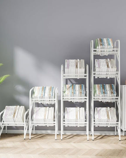 Bookshelf Storage Shelf Bookcase Freestanding Storage Stand Book Organizer for Living Room, Bedroom, Kitchen, Rust Resistance,Easy Assembly Multi-Functional Organizer (2 Tiers, White) - LeafyLoom