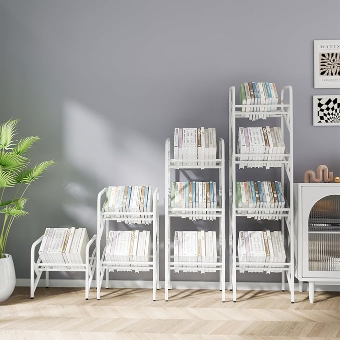 Bookshelf Storage Shelf Bookcase Freestanding Storage Stand Book Organizer for Living Room, Bedroom, Kitchen, Rust Resistance,Easy Assembly Multi-Functional Organizer (2 Tiers, White) - LeafyLoom
