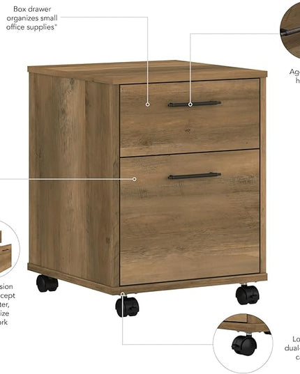 Bush Furniture Key West 2 Drawer Rolling File Cabinet in Reclaimed Pine Mobile Organization for Home Office Small Under Desk Storage on Wheels - LeafyLoom