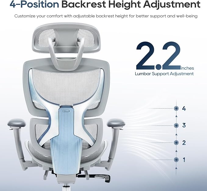 Ergonomic Mesh Office Chair with Footrest, Executive High Back Computer Desk Chair with Wide Headrest and Adjustable 3D Arms, Backrest, Tilt Lock and Lumbar Support-Grey - LeafyLoom