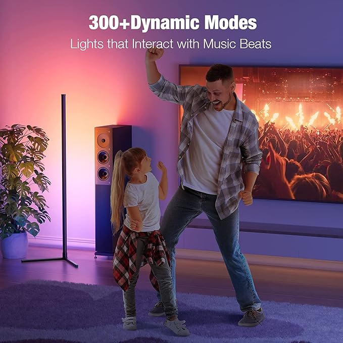 Buyya Smart LED Floor Lamp: 65 Inch RGB Corner Lamp 16 Million Colour Changing Corner Light Music Sync DIY Mode with APP/Remote Control Standing Lamps for Living Room Bedroom Decoration - LeafyLoom