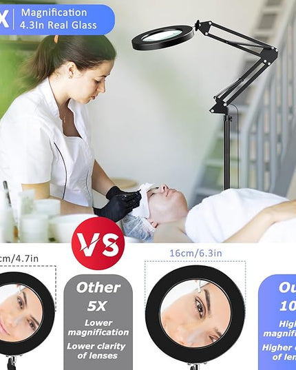 3-in-1 Large Floor Magnifying Glass with Light and Stand,10X Magnifying Glass for Reading,Adjustable 72 LED Light Stepless Dimmable,Floor Magnifier Lamp for Close Work,Sewing, Crafts - LeafyLoom