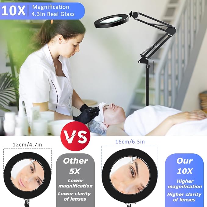 3-in-1 Large Floor Magnifying Glass with Light and Stand,10X Magnifying Glass for Reading,Adjustable 72 LED Light Stepless Dimmable,Floor Magnifier Lamp for Close Work,Sewing, Crafts - LeafyLoom
