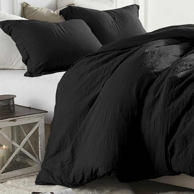 ETDIFFE Black Comforter Set Queen Size, 3 Piece Aesthetic Modern Gothic Bedding Set - Soft & Lightweight All Season Microfiber Down Alternative Bed Comforter with 2 Pillow Shams for Women Men - LeafyLoom