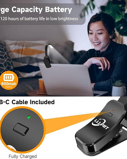 2 Pack Book Lights with Clamp, LLLPRT 10 LEDs Rechargeable USB Clip Reading Lamp with 3 Lighting Color, Stepless Dimming, Eye Friendly, 120 Hours Runtime, 360° Flexible Gooseneck, Lightweight,Portable - LeafyLoom