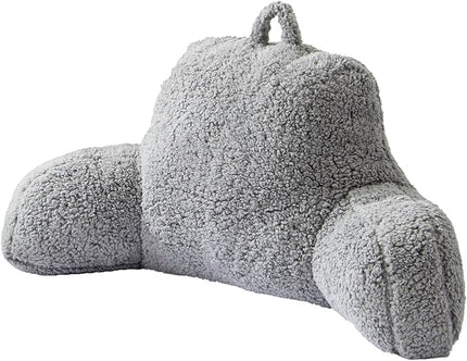 A Nice Night Sherpa Fleece Flannel Reading Pillow Bed Wedge Adult Backrest with Arms Back Support for Sitting Up in Bed/Couch,Grey,Large - LeafyLoom