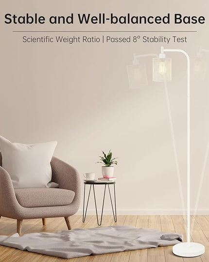 BoostArea White Industrial Floor Lamp, 67 Inch Modern Standing Lamp with Iron Mesh Lampshade, 6W LED Stand Up Lamp for Living Room, Bedroom, Office, Den - LeafyLoom