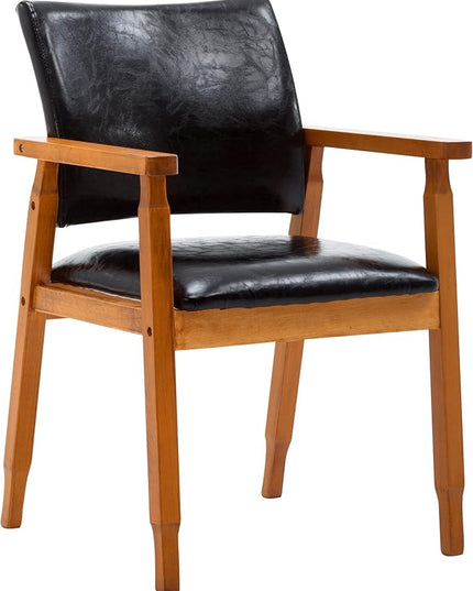 NOBPEINT Mid-Century Dining Side Chair with Faux Leather Seat in Black, Arm Chair in Walnut - LeafyLoom
