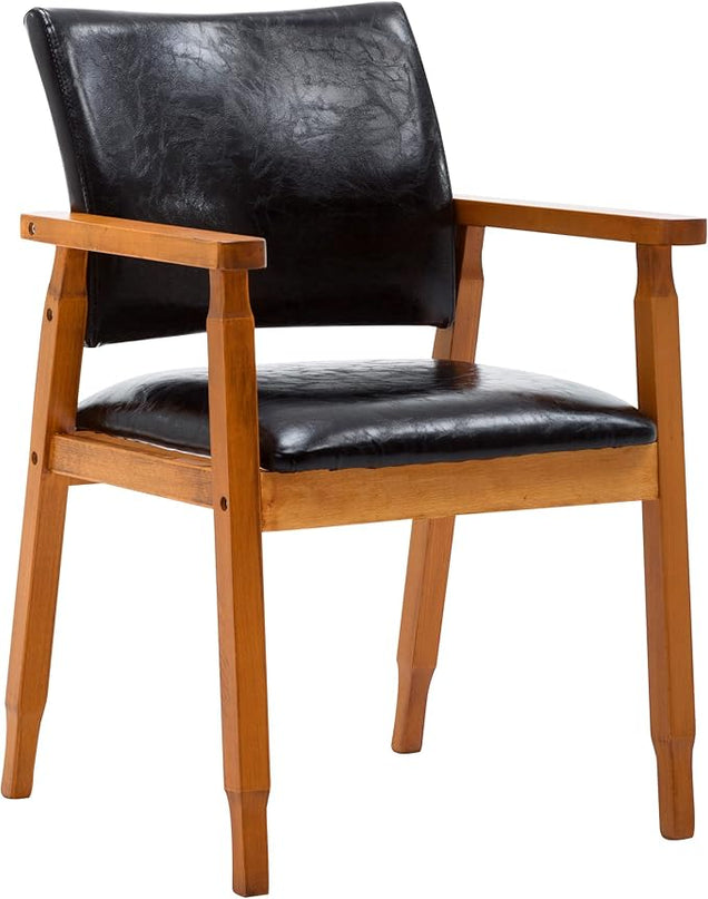 NOBPEINT Mid-Century Dining Side Chair with Faux Leather Seat in Black, Arm Chair in Walnut - LeafyLoom