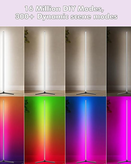 Corner Floor Lamp, 65” LED Smart Modern Music Sync Color Changing RGB Floor Lamp with Remote & App Control for Bedroom, Corner Lamp with 16 Million DIY Modes, Timer Setting for Gaming Room - LeafyLoom