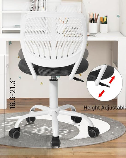 FurnitureR Desk Chair Small Study Chairs Armless for Child Kids Teens, Swivel Rolling Lightweight Task Chair with Wheels and Mesh Padded Cushion, Black/Grey - LeafyLoom