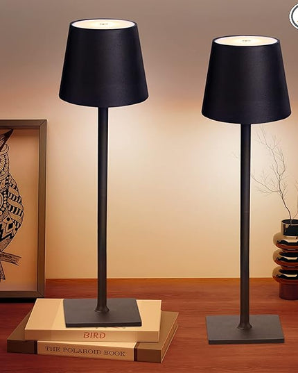 2 Pack Cordless Table Lamps, 3 Colors Stepless Dimming, 5000mAh Rechargeable Battery LED Desk Lamp for Bedroom/Couple Dinner/Desk/Cafe/Dining Room/Terrace - LeafyLoom