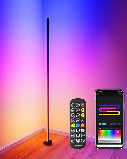 Corner Floor Lamp, LED Floor Lamp RGB+ICW Light with Music Sync 56" Smart LED Corner Lamp App and Remote Color Changing Corner Light for Living Room Bedroom Gaming Rooms and Etc.(1 Pack) - LeafyLoom