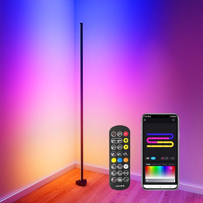 Corner Floor Lamp, LED Floor Lamp RGB+ICW Light with Music Sync 56" Smart LED Corner Lamp App and Remote Color Changing Corner Light for Living Room Bedroom Gaming Rooms and Etc.(1 Pack) - LeafyLoom
