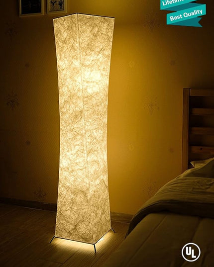 52" Creative LED Floor Lamp Softlighting Contemporary Standing Modern Twisted Design with Fabric Shade & 2 Bulbs for Living room Warm Atmosphere - LeafyLoom
