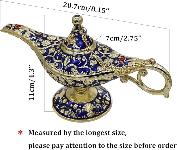 Classic Vintage Rare Legend Aladdin Magic Genie Costume Lamp Home Table Decoration & Gift, Royal Blue - LeafyLoom