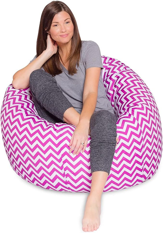 Posh Beanbags Bean Bag Chair, X-Large-48in, Pattern Chevron Purple and White - LeafyLoom