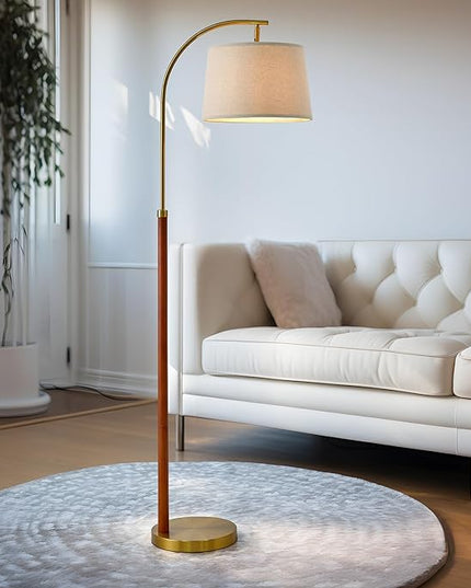 62.5" Gold Floor Lamp for Living Room with Foot Switch Standing Lamp Tall Industrial Reading for Bedroom Office - LeafyLoom