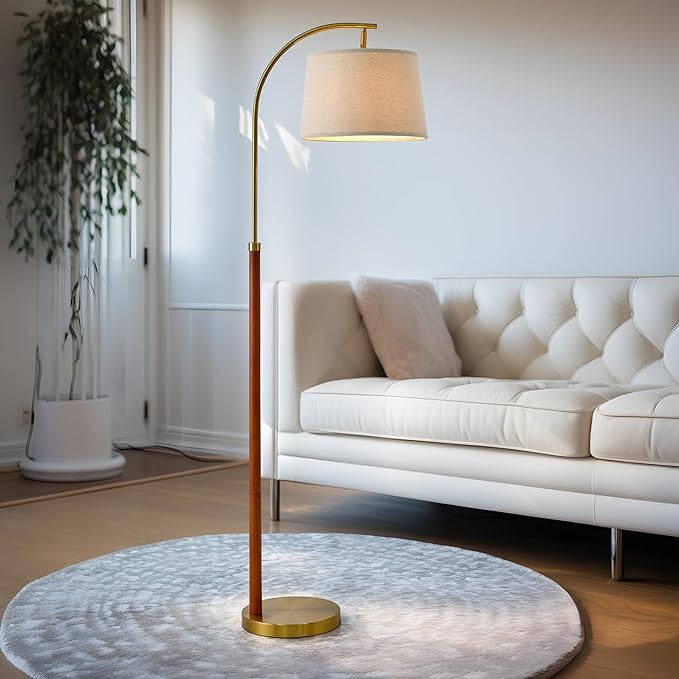 62.5" Gold Floor Lamp for Living Room with Foot Switch Standing Lamp Tall Industrial Reading for Bedroom Office - LeafyLoom