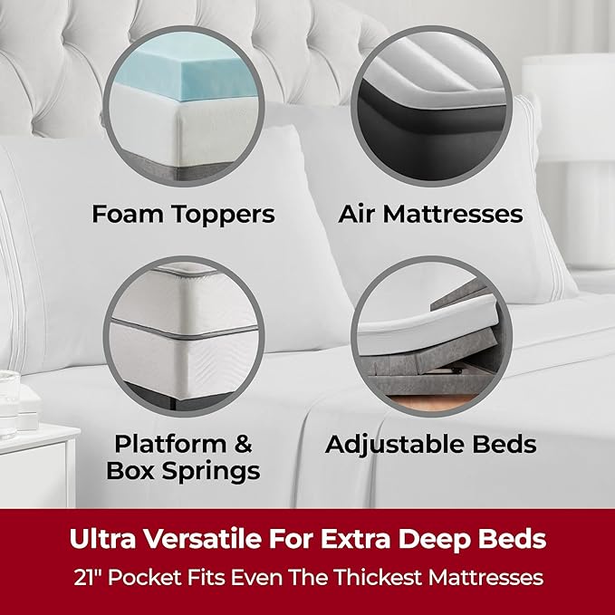 Mellanni Extra Deep Split King Sheets - 5 PC Iconic Collection Bedding Sheets & Pillowcases - Hotel Luxury, Ultra Soft, Cooling Bed Sheets - Extra Deep Pocket up to 21 inch (Split King, Light Gray) - LeafyLoom